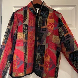 Coldwater Creek "Large" Jacquard Patchwork Multicolor Tapestry Zip Front Jacket